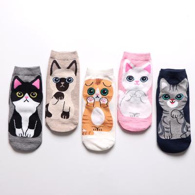 Women's Kawaii Cartoon Cute Cats Cotton Socks - Short Length, Funny and Comfortable