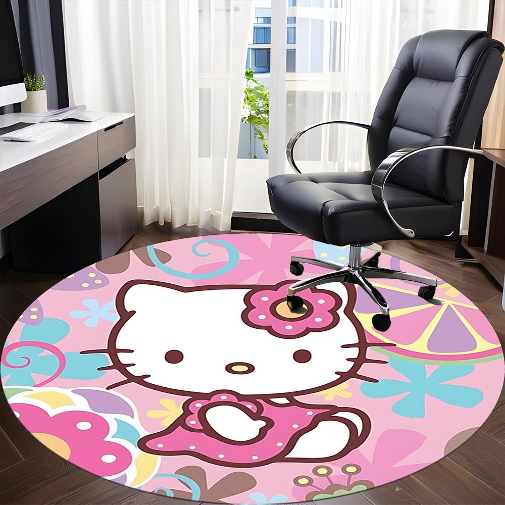 1pc Hello Kitty Chair Carpet for Office Non-Slip, Soft & Comfortable, Carpet for Office, Gaming, Lightweight Round Floor Mat