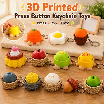 3D Printed Button Keychain Simulated Fruit Apple Blueberry Keychain Stress Relief Pendant Backpack Decoration Party Gift