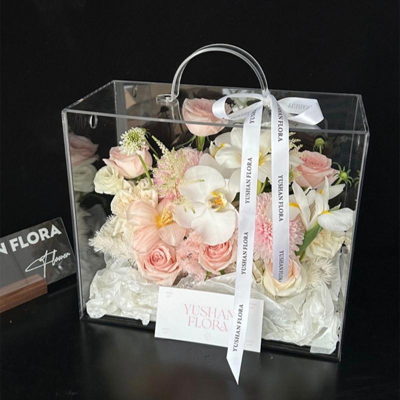 Elegant Clear Acrylic Hand Carry Box Flower Display Container Perfect For Flower Displays And Special Event