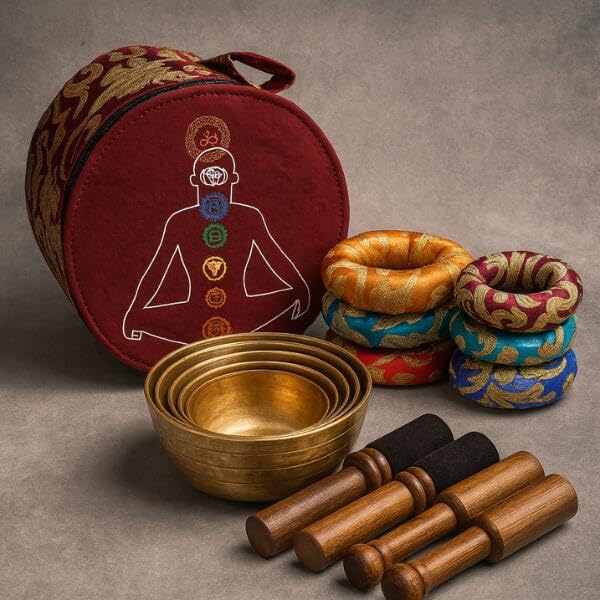 [Domestic Shipping/Inspected in Japan] Nepalese 7-Metal Singing Bowls for Meditation and Chakra Healing, Set of 7