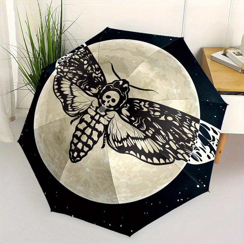 Moonlit Moth: Celestial Tattoo Design Sticker Umbrella, Portable 3-Fold Compact Umbrella for Men & Women ES59