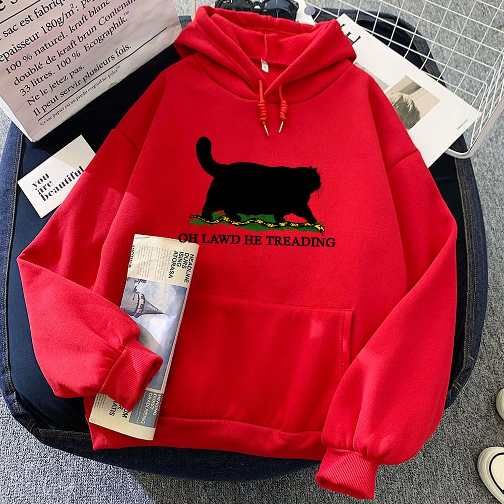 Funny CAT Printing Hoodies Oh Lawd He Treading Sweatshirts Women/Men Clothes Comfortable Streetwear Cartoon Hoodie