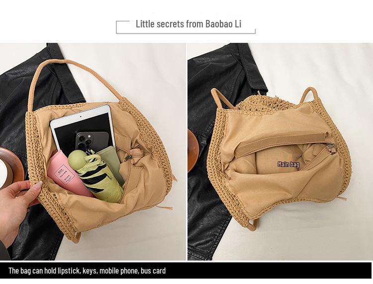 Women's Large Capacity Straw Woven One-Shoulder Crossbody Tote Bag - Versatile, Fashionable, Summer Commute Essential