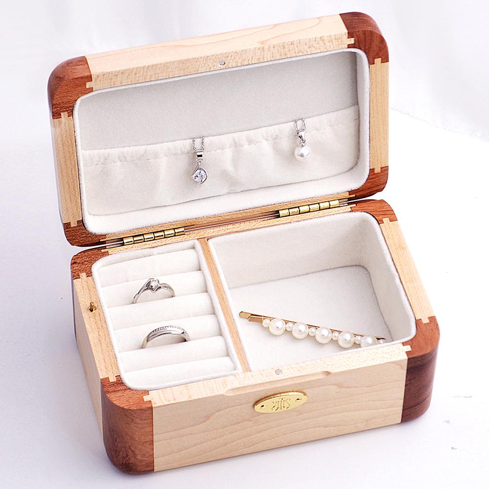 Retro Rectangular Wooden Jewelry Box Color Matching Creative Music Box Natural Solid Wood Gift Customization