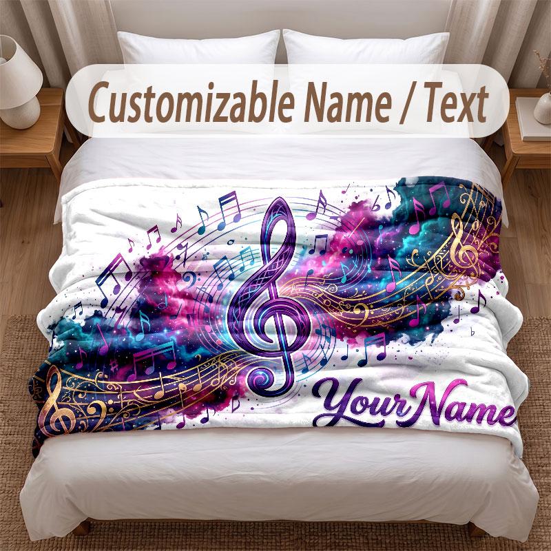 Music Theme Soft Blanket Personalized Custom Name Text Print Warm Blanket Home Sofa Bedroom Decor