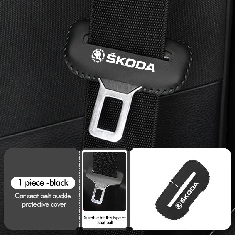 BHBD3 Car Seat Belt Buckle Cover Leather Protector Anti-collision Case For Skoda VRS Octavia 1 2 3 Rapid Kodiaq Karoq Fabia Kamiq