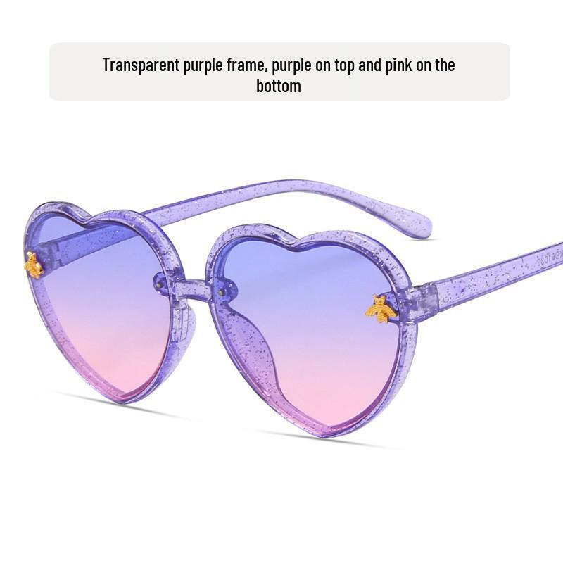 Children's Heart-Shaped Glitter Bee Sunglasses - Trendy Cartoon Style for Girls