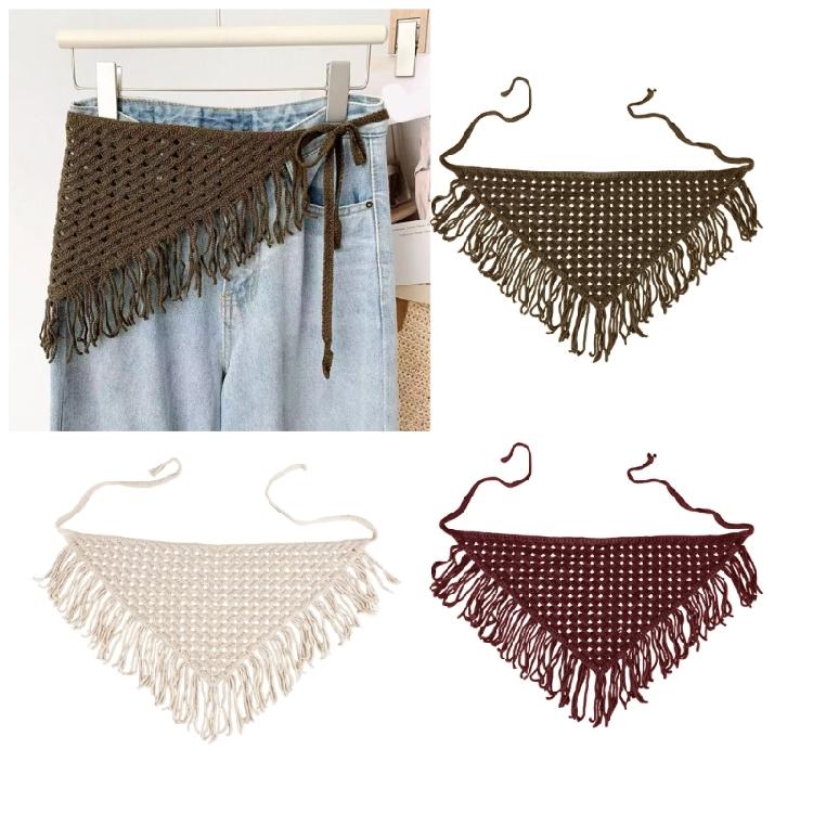 Multipurpose Crochet Triangled Scarf With Polyester Trim Stylish Layered Neck Wrap For Daily Outdoor Use