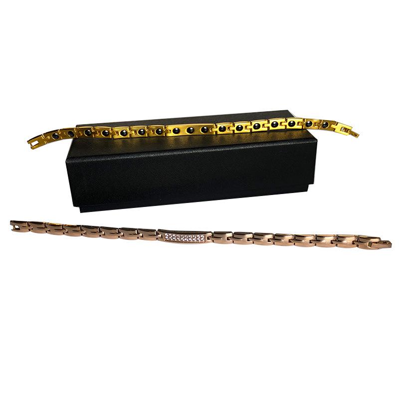 Korean Style Rose Gold Rhinestone Couple Bracelet with Curved Stainless Steel Piece