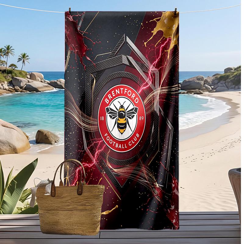 Brentford Football Print Beach Towel, Large Soft Quick Dry Towel for Beach Camping Swimming