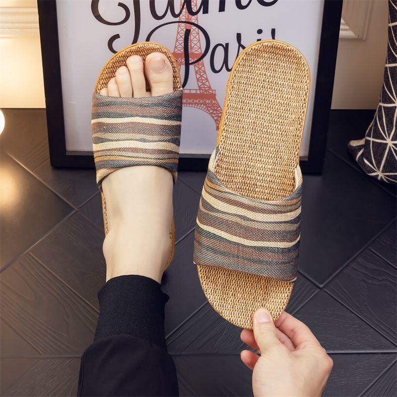 Four Seasons National Style Flax Cool Slippers Couples Breathable Home Use Flat Soft Sole Men's and Women's Confinement Baotou  Confinement Shoes