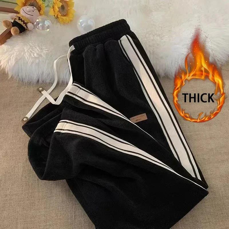 Men's Spring Autumn Side Striped Loose Straight Sports Pants High Street Ruff Handsome Corduroy Casual Pant