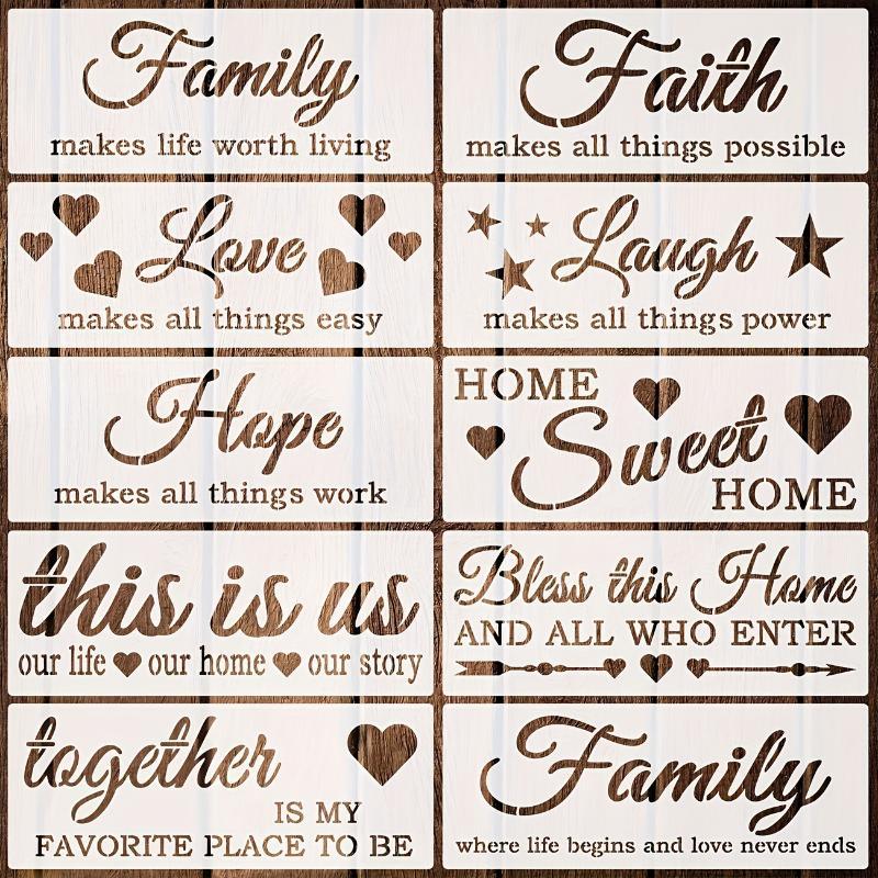 10Pcs Reusable Family Quote Stencils Pet Painting Templates For Wood Signs Wall Home Decor Diy Crafts