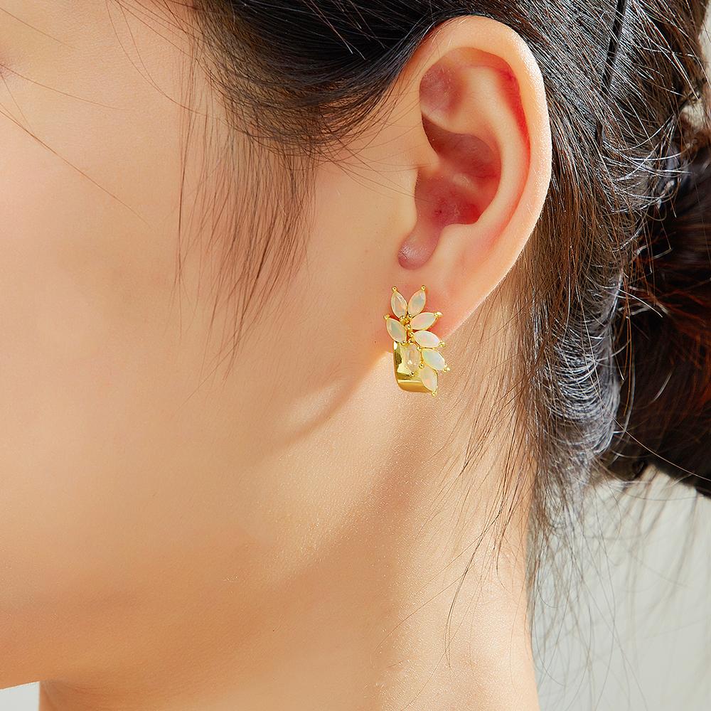 New Bamboo leaf shape design natural Opal Ring Earrings jewelry set fine jewelry for women's anniversary banquet wear