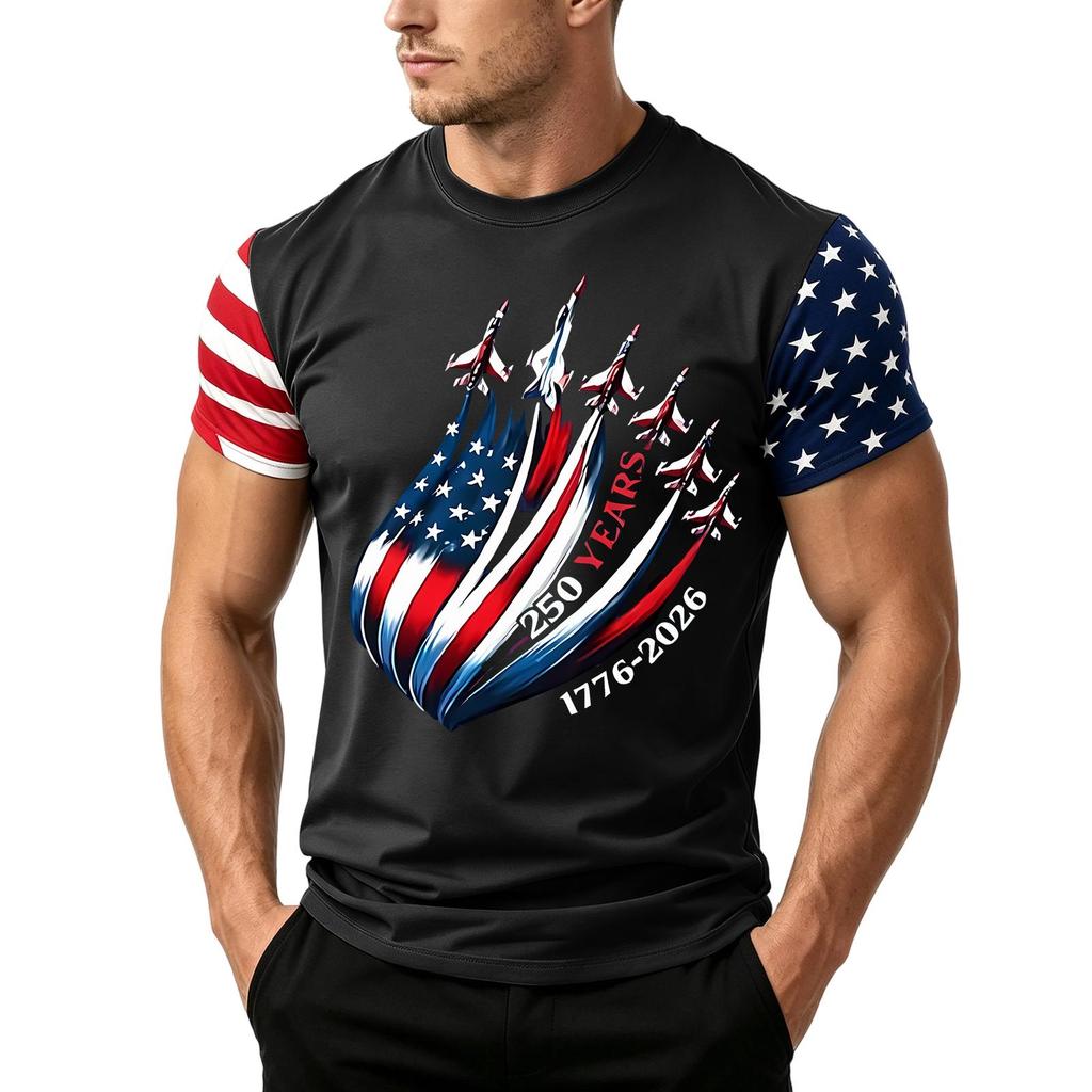 Men's Independence Day Flag Print Short Sleeve T-Shirt, Loose Casual Daily Summer Tops