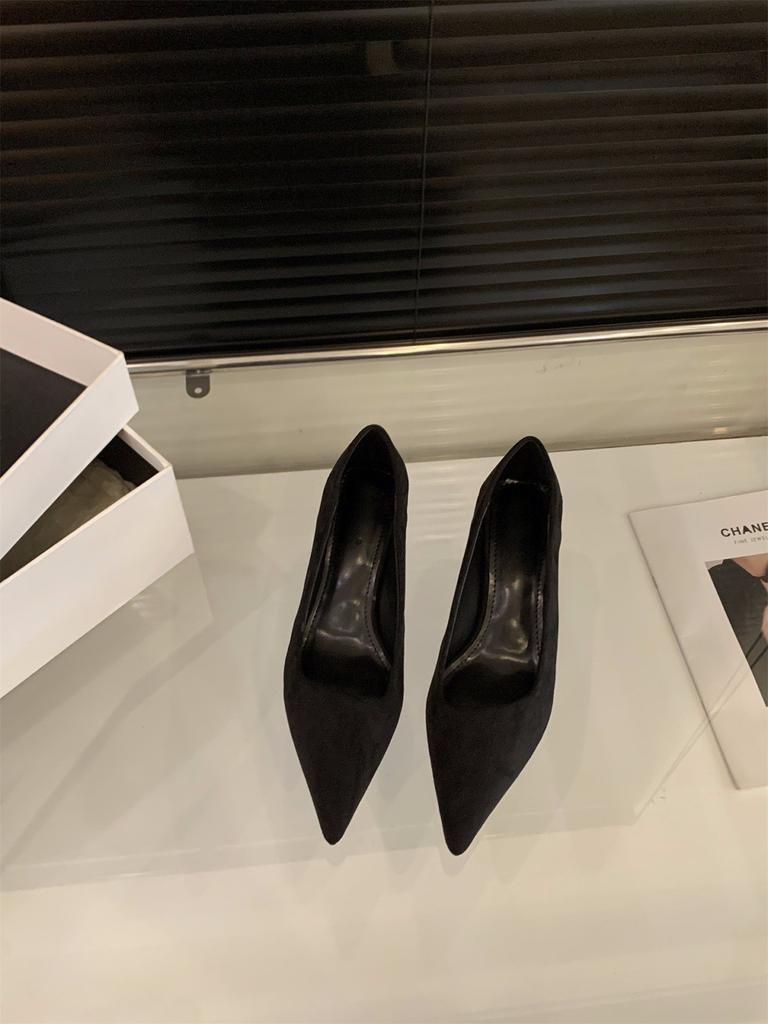 Stiletto High Heels Spitze Wildleder Einzelne Schuhe Frühling und Herbst Kitten Heel mit Rock Pendler Schuhe