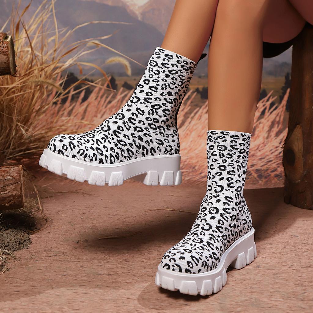 Fashion Winter New Warm Boots Women Fashion Comfortable Ankle Boots Women Casual Trend Leopard Mid Calf Shoes for Women Zapatos De Mujer