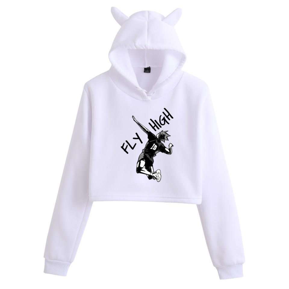 Haikyuu Anime Cat Ears Cropped Hoodie - Women's Autumn/Winter Fashion Sweatshirt