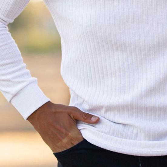 T-shirt à manches longues et col rond pour homme, couleur unie, pull ajusté, chaud, décontracté, respirant, haut de printemps pour un usage quotidien