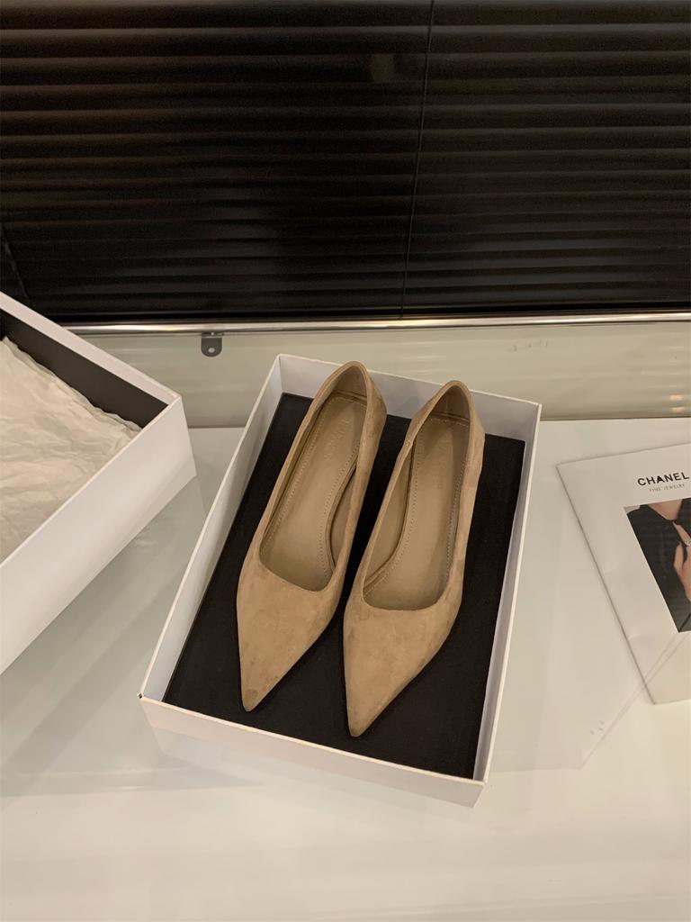 stiletto high heels suede pointed single shoes women's shoes 2025 new spring and autumn temperament socialite black commuter shoes