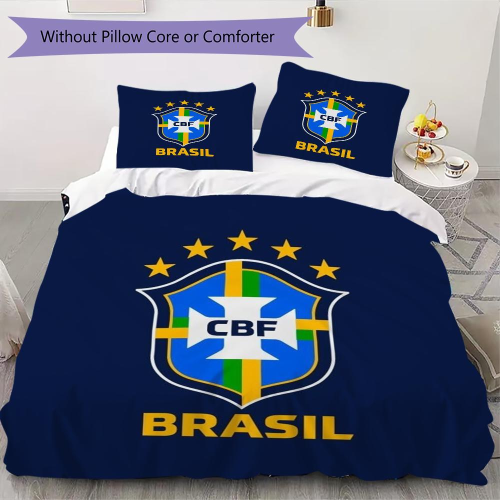 Brazilian Football Pattern Bedding Uilt Set Uilt Cover Pillowcase Home Decoration Birthday Gift (1 * Duvet Cover + 2 * Pillowcase Without Core)