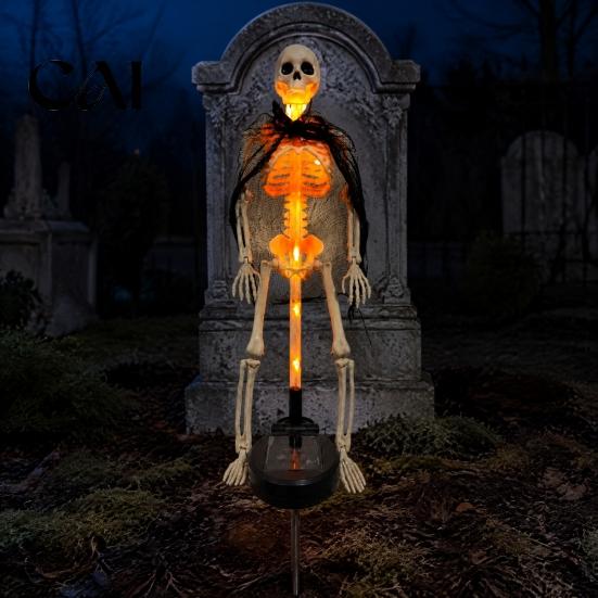 Straszny Ogród Dekoracja 2 szt. Słoneczny Szkielet Wbijany w Ziemię, Światła Halloween LED, Wodoodporne Ozdoby Realistyczne Figurki Czaszki do Ogrodu
