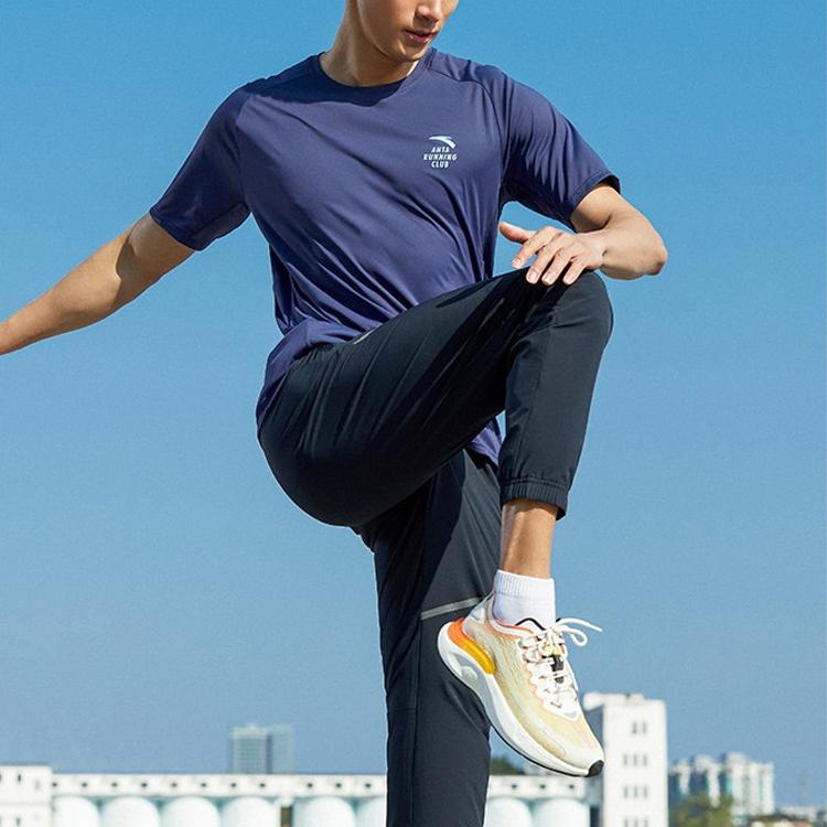 Anta Breathable Quick-Dry Crew Neck Fitted Straight-Cut Short Sleeve T-Shirt Men Tops Blue 952225107-4