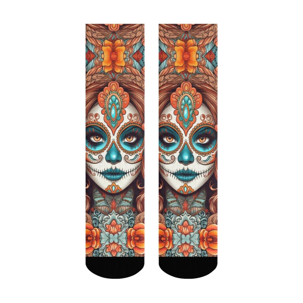 1 Pair All-Season Crew Socks Pop Beauty Pattern Print Polyester Stocking for Casual Sports & Outdoor Men & Women