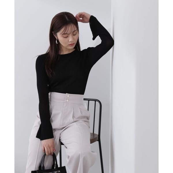 Proportion Body Dressing Ecru Random Rib Sheer Flare Sleeve Knit Sweater Women's