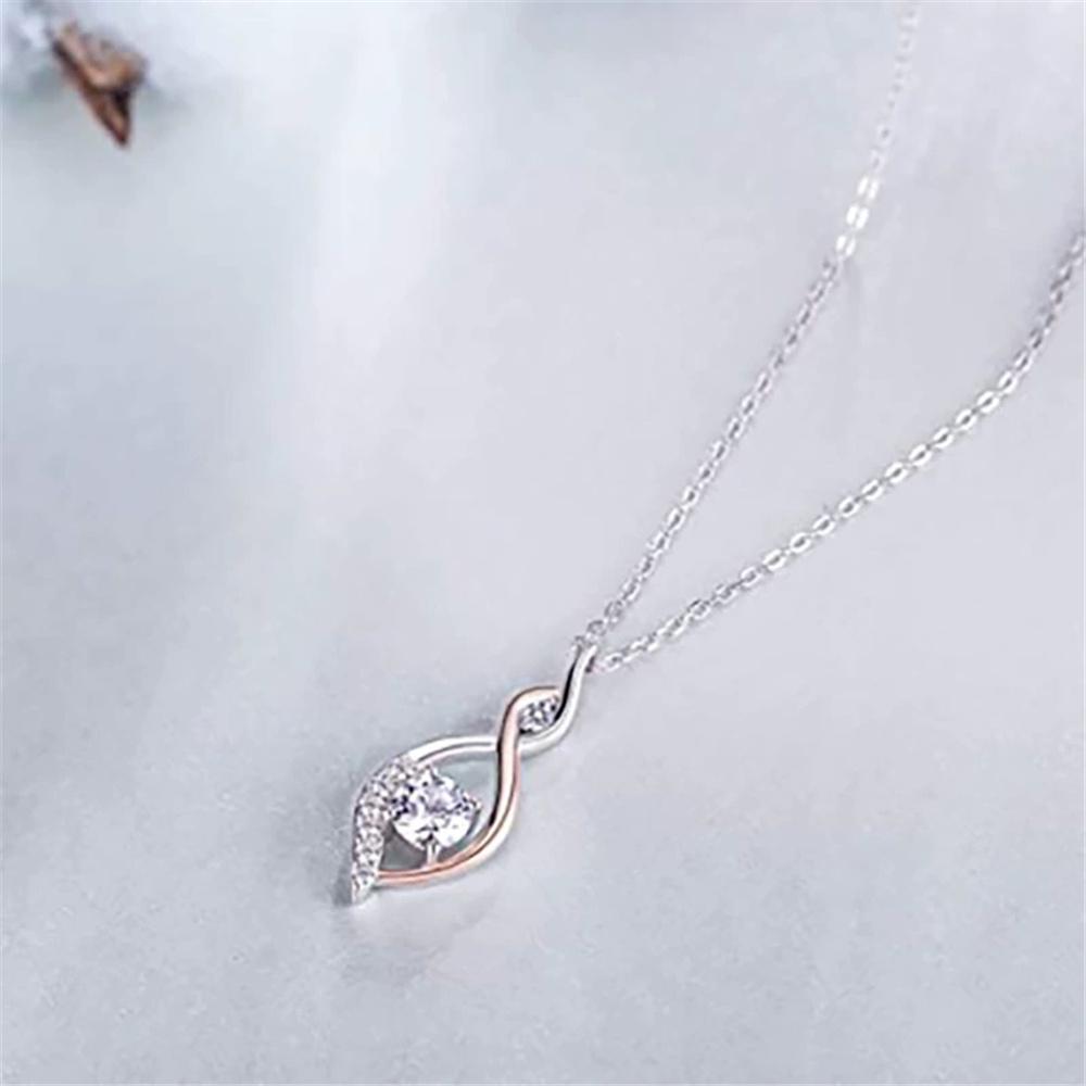 Luxury Female Crystal White Zircon Stone Infinity Pendant Necklace Vintage Silver Color Wedding  For Women