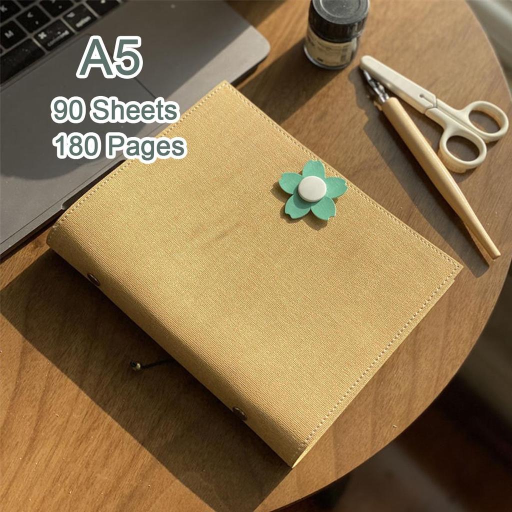 A5 travel diary, girls' leather notebook, student notebook, memo, 90 sheets, 180 pages, replaceable inner pages