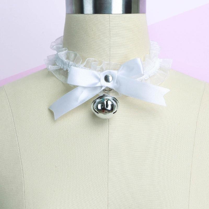 Choker in Pizzo con Campanellino Gatto Dolce Carino Gotico Choker Staccabile Cosplay Festa Gioiello Regolabile Nero Rosa Bianco