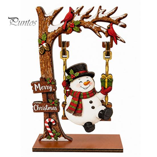 Creative Christmas Desktop Ornaments Wooden Ornaments, Santa Snowman Figurine with Moving Holiday Decorations Swing, Rustic Tabletop Centerpiece