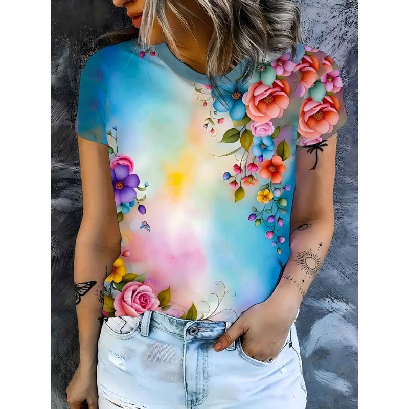 Ladies' T-shirt 3D Printing Fashion Women's Short Sleeve Round Neck Casual Comfortable Top