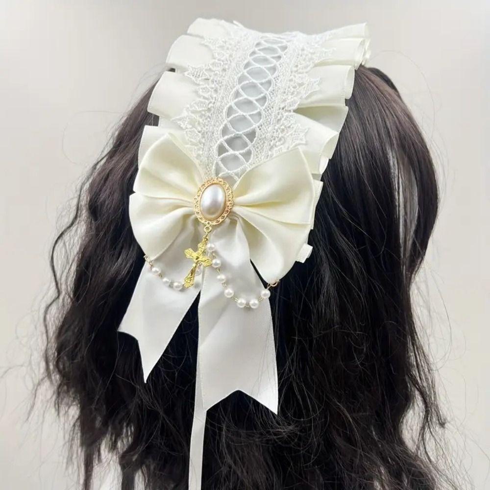 Ribbon Bow Lolita Lace Headband Sweet Maid Cosplay Headdress Cute Ruffled Hairband  Girls