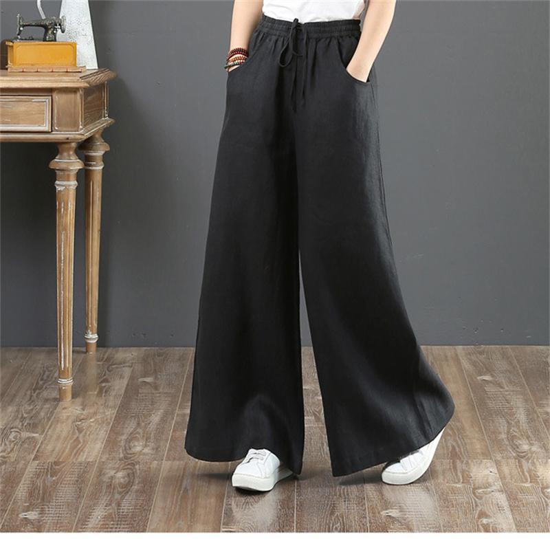 Spring Autumn Hip Hop Streetwear Female Solid Cotton Linen Wide Leg Pants Women Vintage Harajuku Boho Casual Ladies Trousers