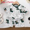 Kinder Cartoon Muster Baumwolle Kurzarm Pyjama Set Für Sommer Komfort Spielzeit