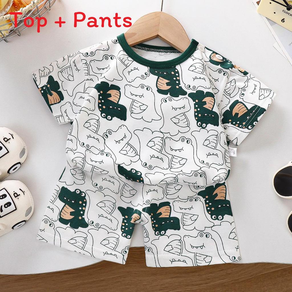 Kinder Cartoon Muster Baumwolle Kurzarm Pyjama Set Für Sommer Komfort Spielzeit