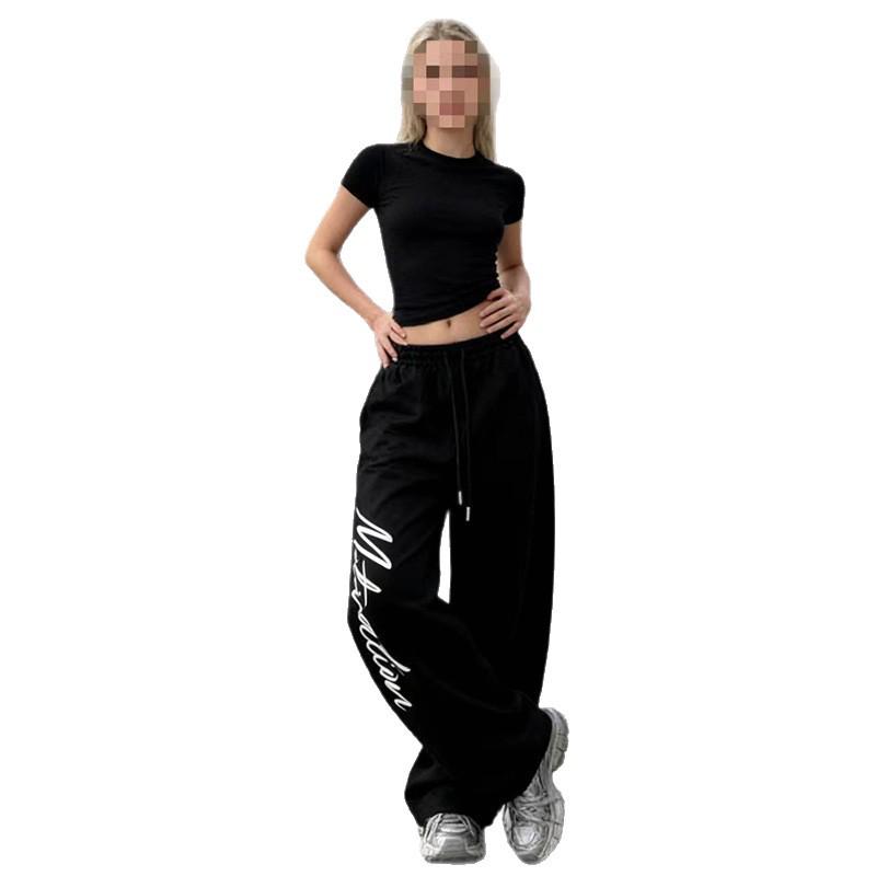 Korean Style Drawstring Hip Hop Casual Pants for Women - Spring/Autumn Jazz Dance Long Pants