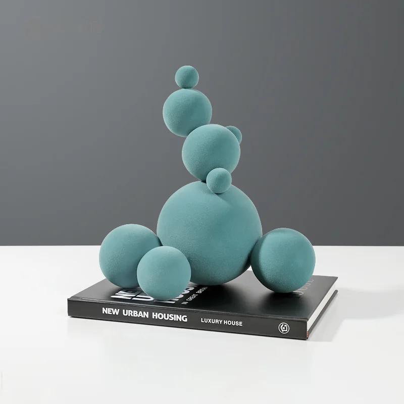 Nordic Modern Flocking Molecular Ball Sculpture Abstract Art Living Room TV Wine Cabinet Office Desktop Home Decoration Gifts