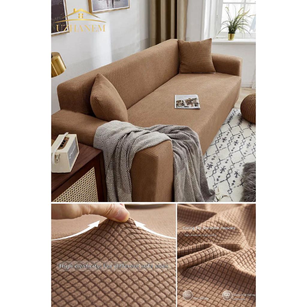 Lycra Stretch Elastic Flexible Washable Square Pattern Three-seater Sofa Cover Sofa Cover