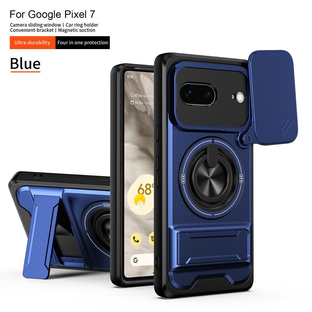 Slide Camera Cover for Google Pixel 7 Case With Built-in Ring Stand and Folding Stand