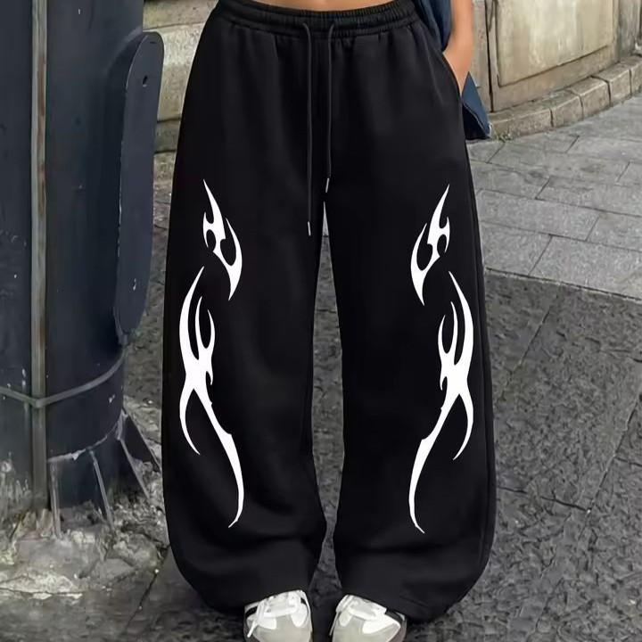 Womens Sweatpants Gothic Printed Loose High Waist Wide Leg Pants Unisex Sports Pants Autumn Casual Long Pants Outdoor Streetwear Unisex