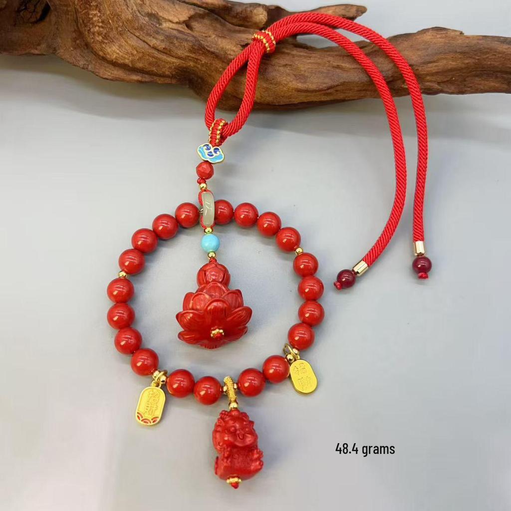 Authentischer Roter Sand Pixiu Drache & Phönix Anhänger: Sieben-Sterne-Schwert Kürbis Stil Auto- & Taschenhänge-Deko