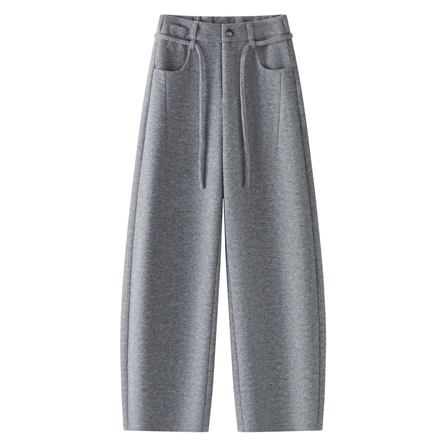 Winter 2025 Women s High-Waist Woolen Banana Pants - Dark Grey, Wide Leg, Soft & Smooth 3XL