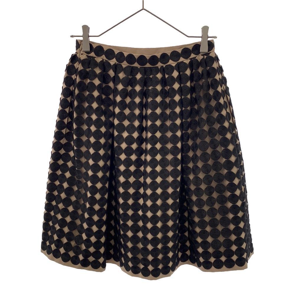 PAULE KA Dot embroidery Midi length flare skirt 36 Beige x black Side zip Women Used
