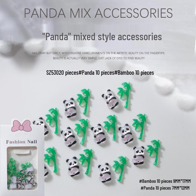 Panda Bamboo 3D Nail Art Rhinestones - Cute Chinese Style Resin Accent, 20 Pieces