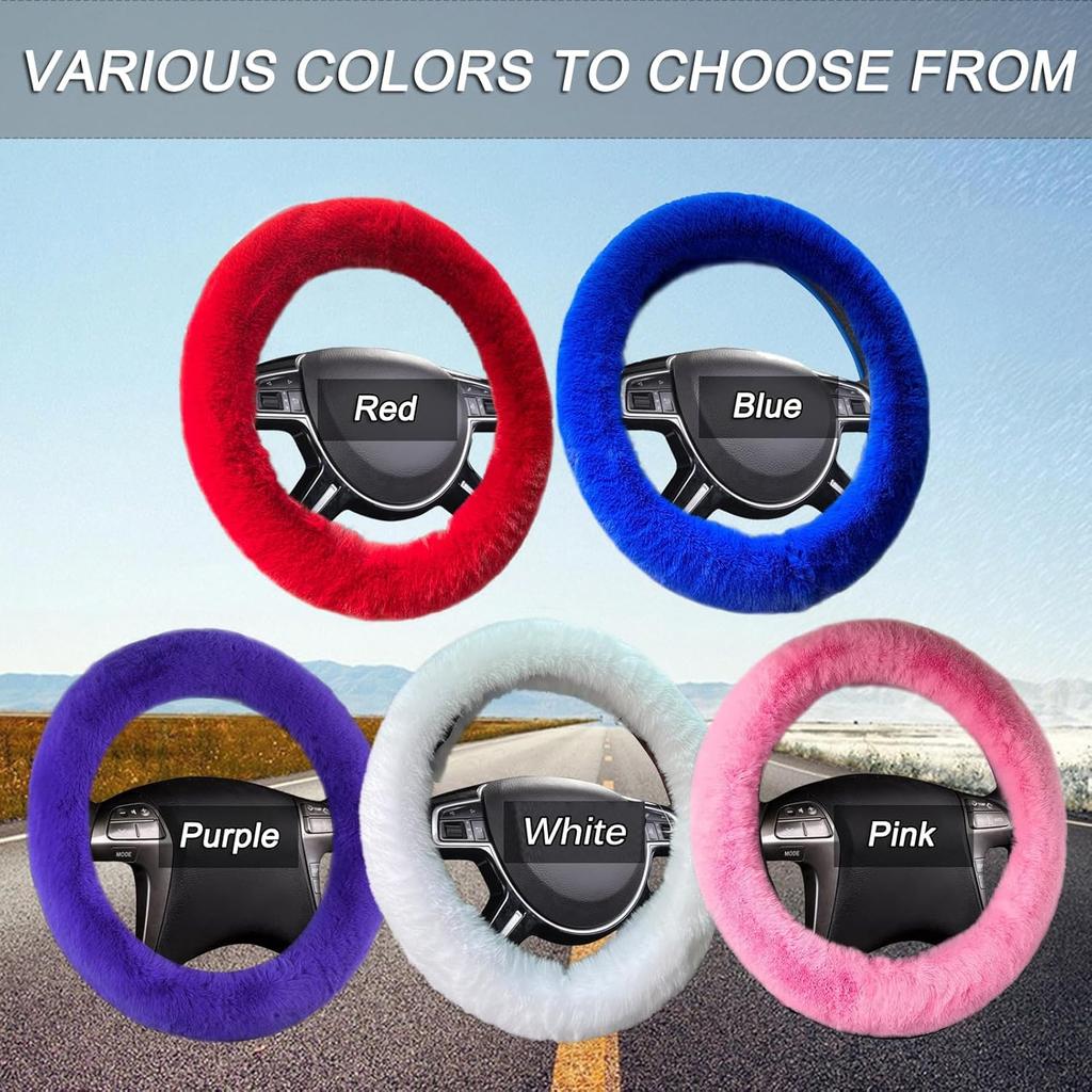 Fluffy Car Steering Wheel Cover,Steering Wheel Cover For Women Soft Plush Steering Wheel Cover Fashion Car Interior Decor Accessories Suitable For 15