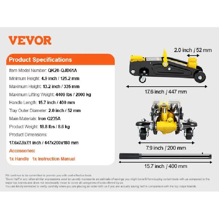 SucceBuy 2-тонный низкопрофильный напольный домкрат, усиленный, из чугуна, гидравлический, гоночный напольный домкрат, гидравлический автомобильный домкрат, двойной поршень, насос быстрого подъема 2T Single